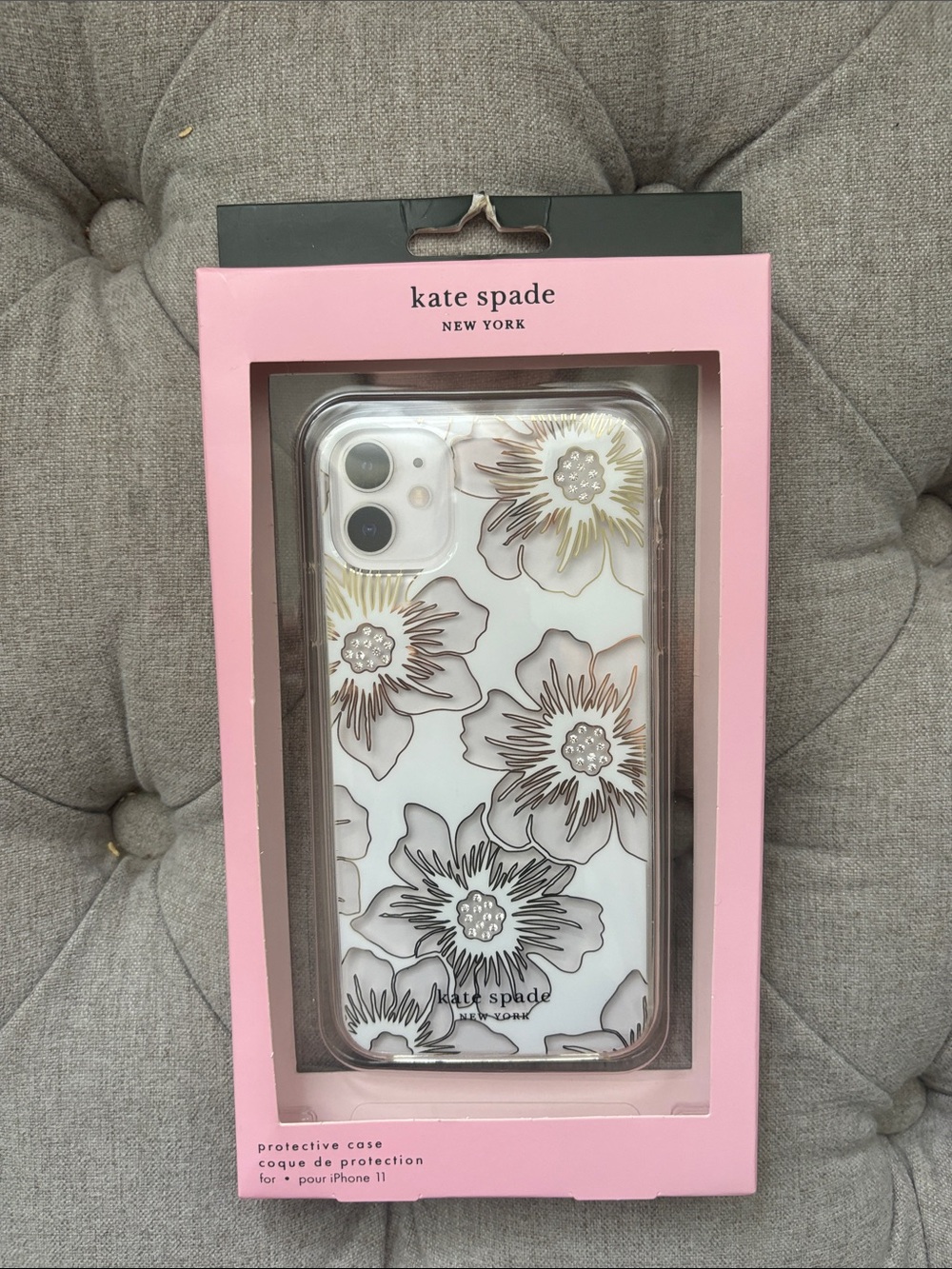 kate spade Floral Metallic Accent iPhone 11 Case in White and Gold